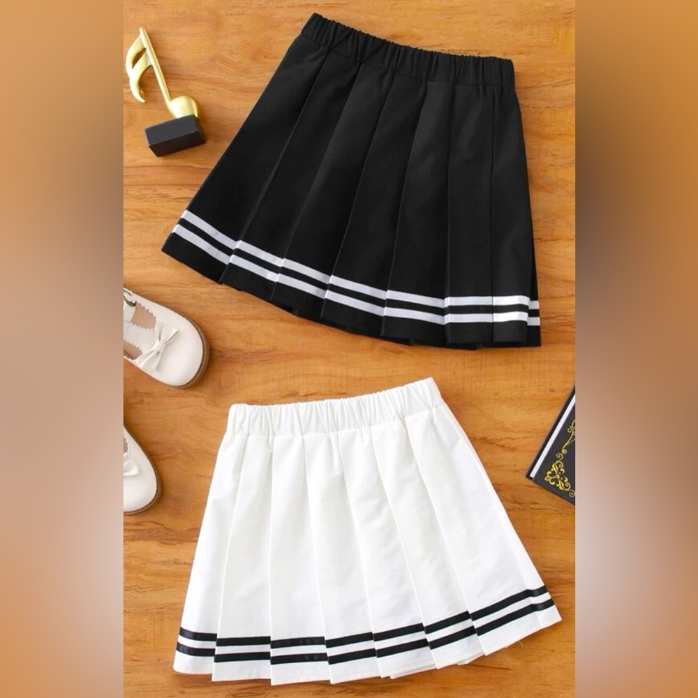 Girls black and white 2pcs tape pleated skirt size:160 from SHEIN